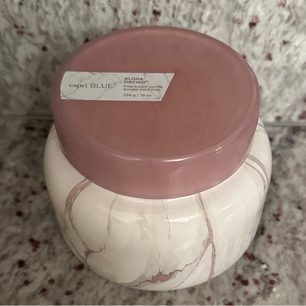 Capri Blue Aloha Orchid Marble Jar Candle in Dusty Pink
